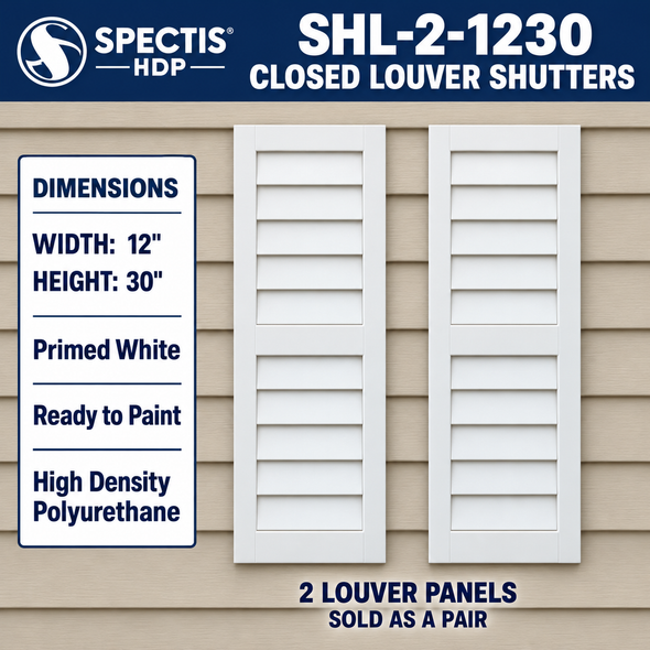 SHL-2 1230 2 Panel Closed Louver Polyurethane Shutters - 12 x 30 (Pair)