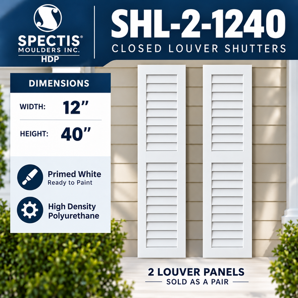 SHL-2 1240 2 Panel Closed Louver Polyurethane Shutters - 12 x 40 (Pair)