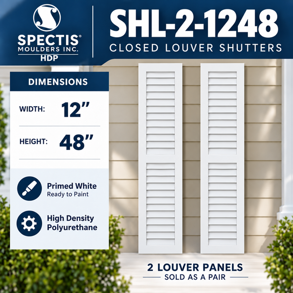 SHL-2 1248 2 Panel Closed Louver Polyurethane Shutters - 12 x 48 (Pair)