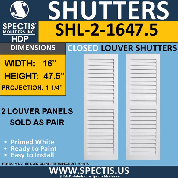 SHL-2 1647.5 2 Panel Closed Louver Shutters 16 x 47.5