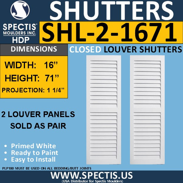 SHL-2 1671 2 Panel Closed Louver Shutters 16 x 71