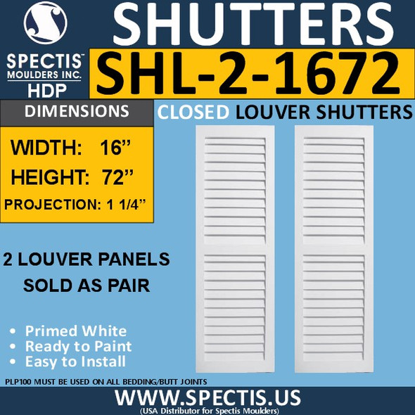 SHL-2 1672 2 Panel Closed Louver Shutters 16 x 72