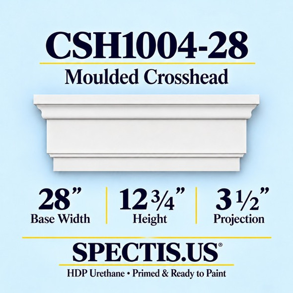 CSH1004-28 Moulded Window & Door Crosshead, primed HDP urethane, 28 inch base width x 12 3/4 inch height x 3 1/2 inch projection