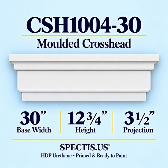 CSH1004-30 Moulded Window & Door Crosshead, primed HDP urethane, 30 inch base width x 12 3/4 inch height x 3 1/2 inch projection