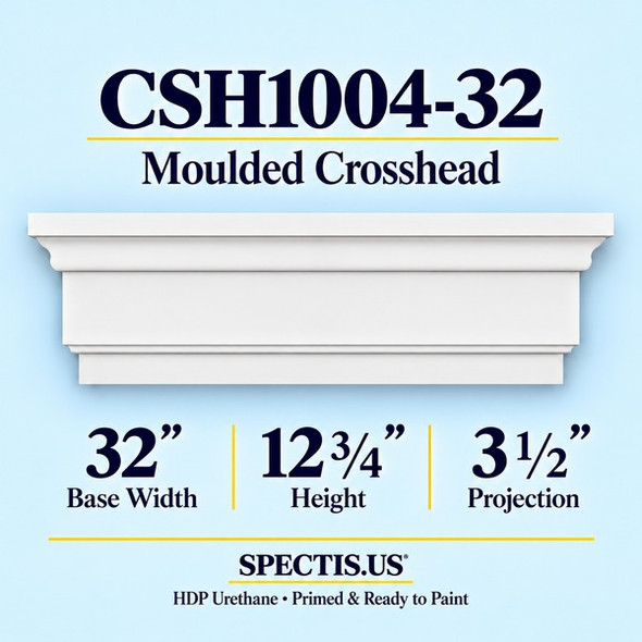 CSH1004-32 Moulded Window & Door Crosshead, primed HDP urethane, 32 inch base width x 12 3/4 inch height x 3 1/2 inch projection