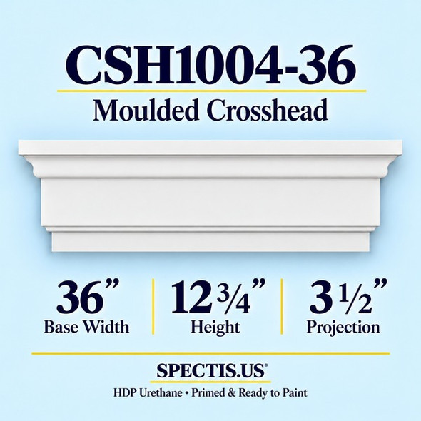 CSH1004-36 Moulded Window & Door Crosshead, primed HDP urethane, 36 inch base width x 12 3/4 inch height x 3 1/2 inch projection