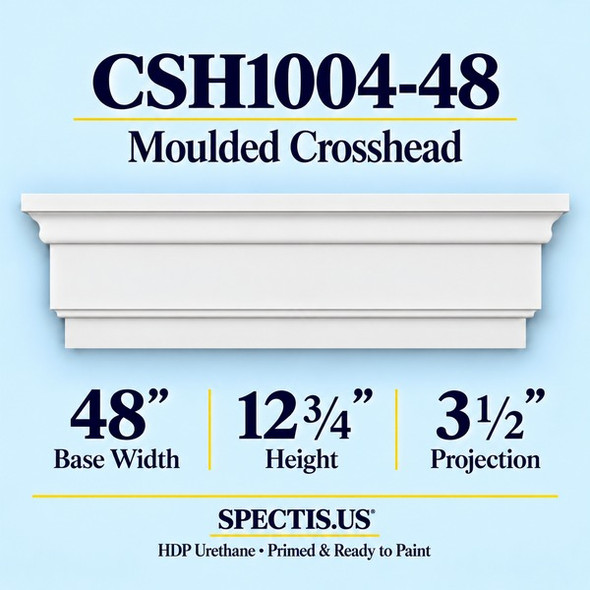 CSH1004-48 Moulded Window & Door Crosshead, primed HDP urethane, 48 inch base width x 12 3/4 inch height x 3 1/2 inch projection