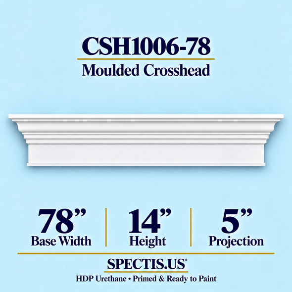 CSH1006-78 moulded door and window crosshead, 78 inch base width x 14 inch height x 5 inch projection, primed HDP urethane
