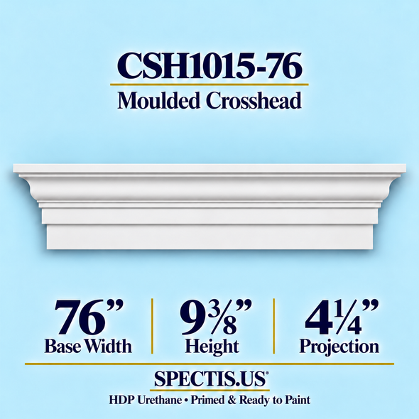 CSH1015-76 moulded door and window crosshead, 76 inch base width x 9⅜ inch height x 4¼ inch projection, primed HDP urethane