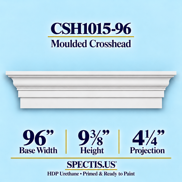 CSH1015-96 moulded door and window crosshead, 96 inch base width x 9⅜ inch height x 4¼ inch projection, primed HDP urethane