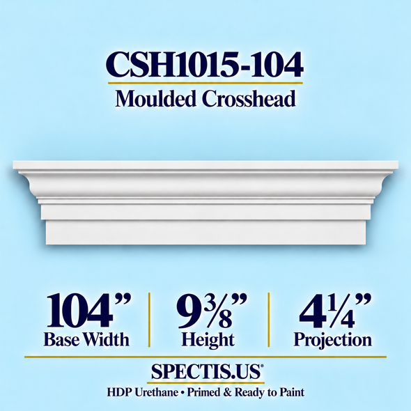 CSH1015-104 moulded door and window crosshead, 104 inch base width x 9⅜ inch height x 4¼ inch projection, primed HDP urethane