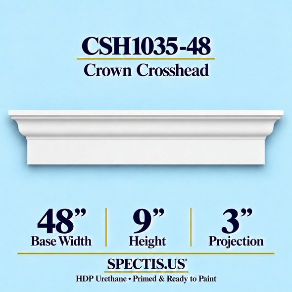 CSH1035-48 crown door and window crosshead, 48 inch base width x 9 inch height x 3 inch projection, primed HDP urethane