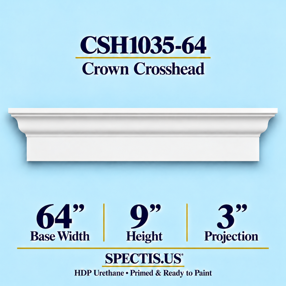 CSH1035-64 crown door and window crosshead, 64 inch base width x 9 inch height x 3 inch projection, primed HDP urethane