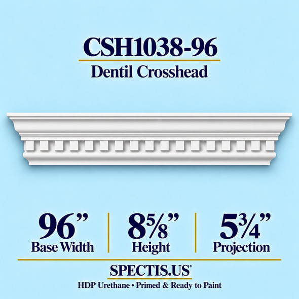 CSH1038-96 dentil door and window crosshead, 96 inch base width x 8⅝ inch height x 5¾ inch projection, primed HDP urethane