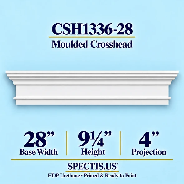 CSH1336-28 moulded door and window crosshead, 28 inch base width x 9¼ inch height x 4 inch projection, primed HDP urethane