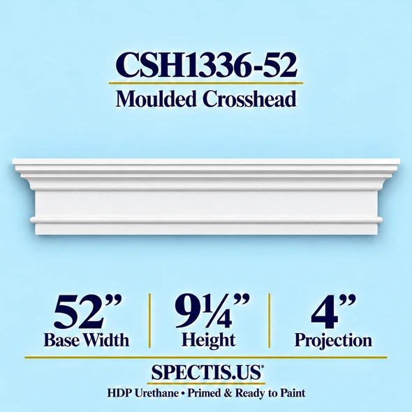 CSH1336-52 moulded door and window crosshead, 52 inch base width x 9¼ inch height x 4 inch projection, primed HDP urethane