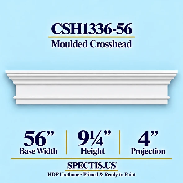 CSH1336-56 moulded door and window crosshead, 56 inch base width x 9¼ inch height x 4 inch projection, primed HDP urethane