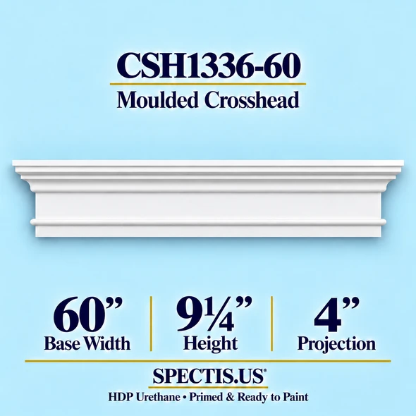 CSH1336-60 moulded door and window crosshead, 60 inch base width x 9¼ inch height x 4 inch projection, primed HDP urethane