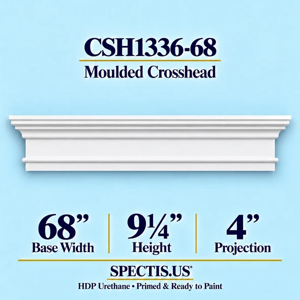 CSH1336-68 moulded door and window crosshead, 68 inch base width x 9¼ inch height x 4 inch projection, primed HDP urethane