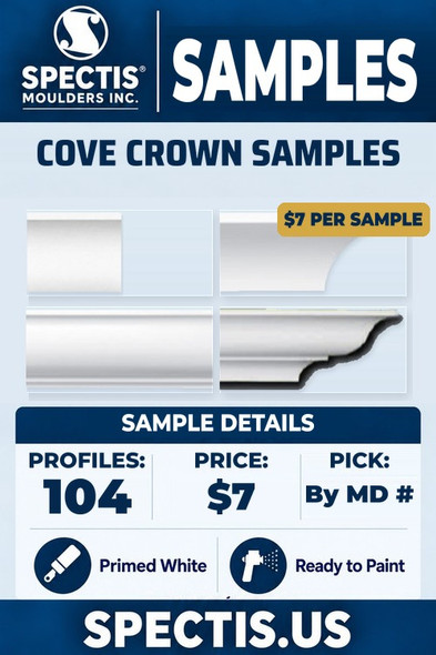 Spectis cove crown moulding samples, 104 profiles, $7 per sample