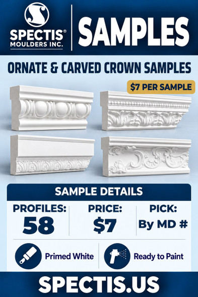 Ornate & Carved Crown Moulding Samples — 58 Profiles — $7 per Sample