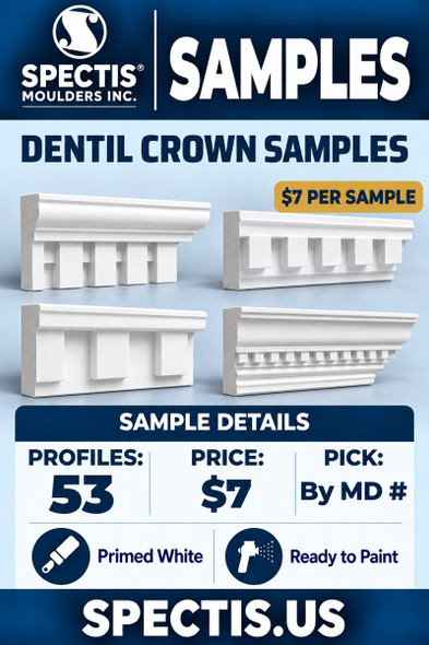 Dentil Crown Moulding Samples — 53 Profiles — $7 per Sample