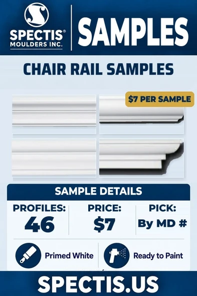 Spectis chair rail moulding samples, 46 profiles, $7 per sample