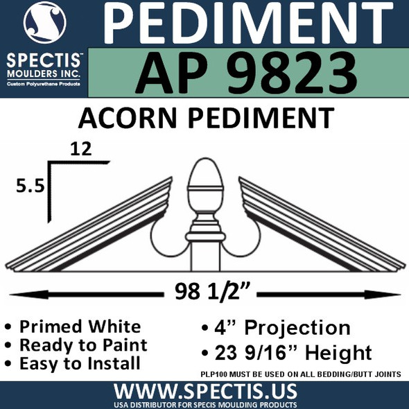 AP9823 Acorn Pediment for Window/Door 98 1/2" x 23 9/16"