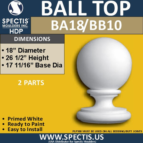 BA18BB10 Urethane Ball Cap with Base 18" Wide