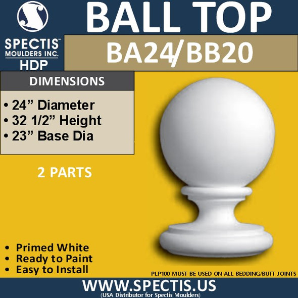 BA24 Urethane Ball Cap for Newel Post 24" Wide