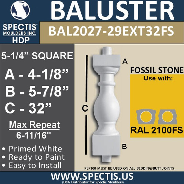 BAL2027-29EXT32FS Fossil Stone Baluster 5 1/4"W X 32"H