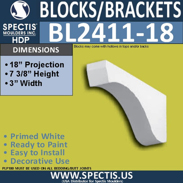 BL2411-18 Eave Block or Bracket 3"W x 7.75"H x 18" P