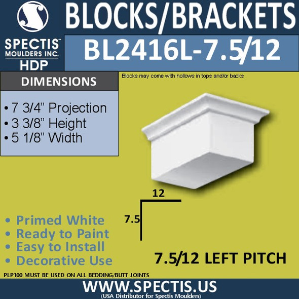 BL2416L-7.5/12 Pitch Eave Block 5"W x 4"H x 8" P