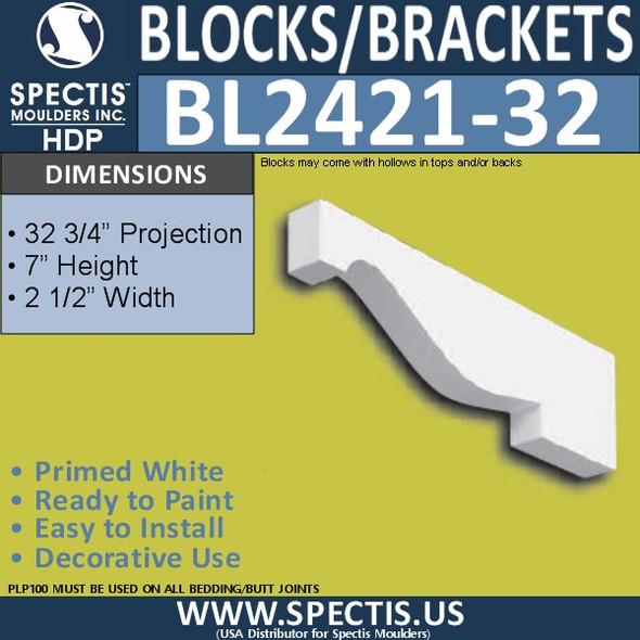 BL2421-32 Eave Block or Bracket 2.5"W x 7"H x 32" P