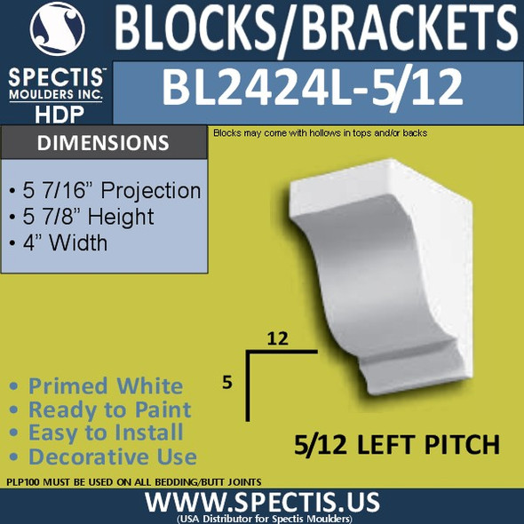 BL2424R-5/12 Pitch Eave Block 4"W x 6"H x 6" P