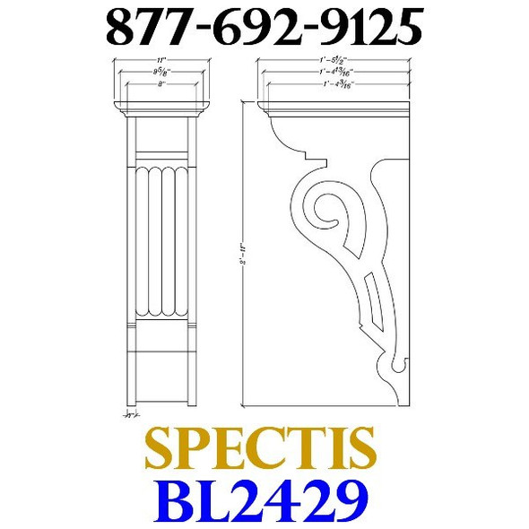 BL2429 Corbel Block or Eave Bracket 11"W x 35"H x 17.5" P