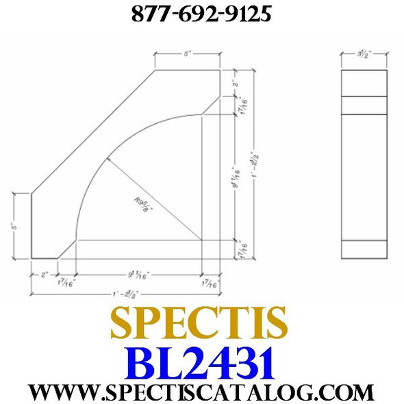 BL2431 Corbel Block or Eave Bracket 3.5"W x 14.5"H x 14.5" P