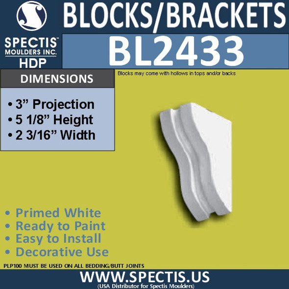 BL2433 Eave Block or Bracket 2"W x 5"H x 3" P