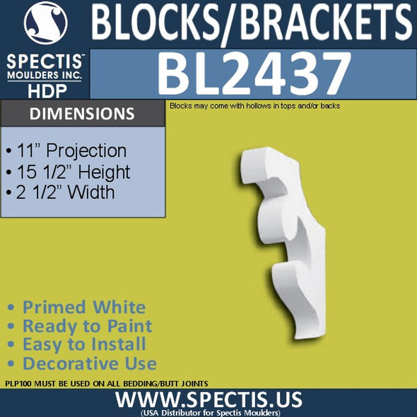 BL2437 Eave Block or Bracket 2.5"W x 15.5"H x 11" P