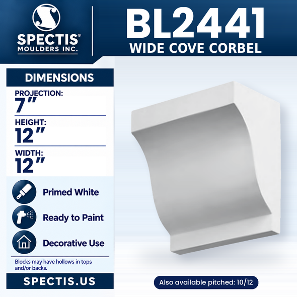 BL2441 Wide Cove Corbel, Spectis polyurethane corbel, 7 in projection x 12 in high x 12 in wide