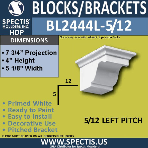 BL2444L-5/12 Pitch Eave Block 5"W x 4"H x 8" P