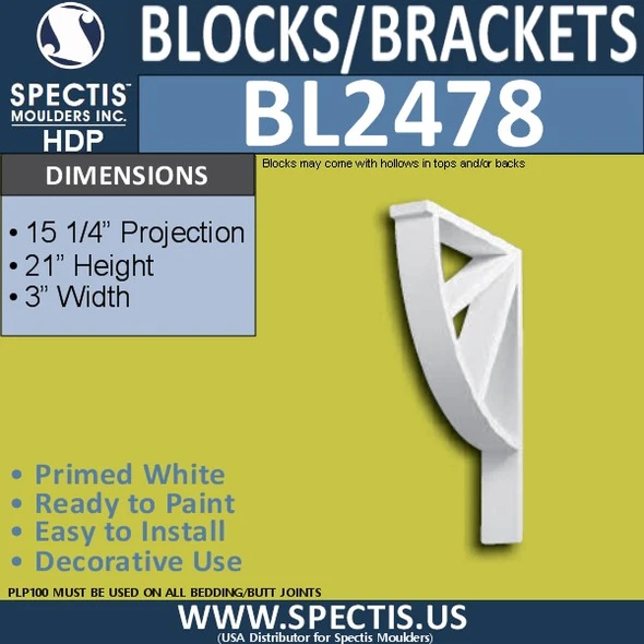 BL2478 Eave Block or Bracket 3"W x 21"H x 15.25" P