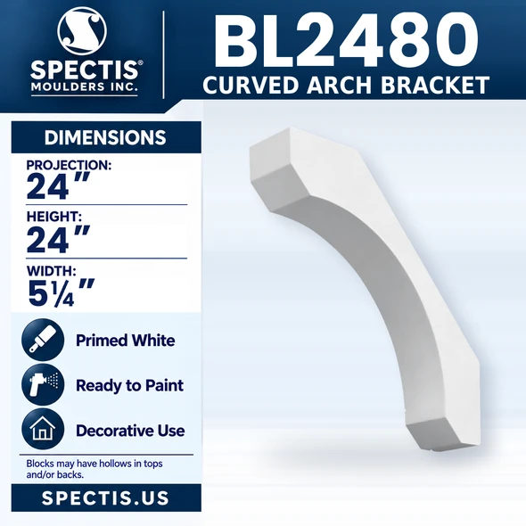 BL2480 Curved Arch Bracket, Spectis polyurethane bracket, 24 in projection x 24 in high x 5 1/4 in wide