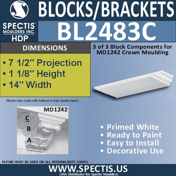 BL2483C Eave Block or Bracket 14"W x 1.13"H x 7.5" P