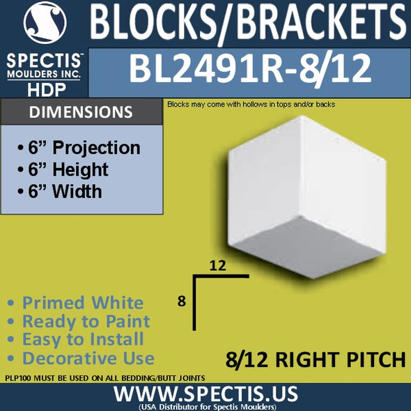 BL2491R-8/12 Pitch Eave Block or Bracket 6"W x 6"H x 6" P