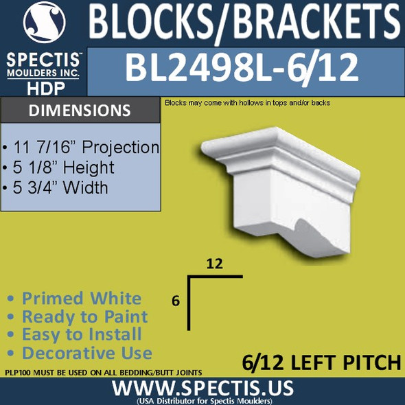 BL2498L-6/12 Pitch Eave Block or Bracket 5"W x 5"H x 11" P