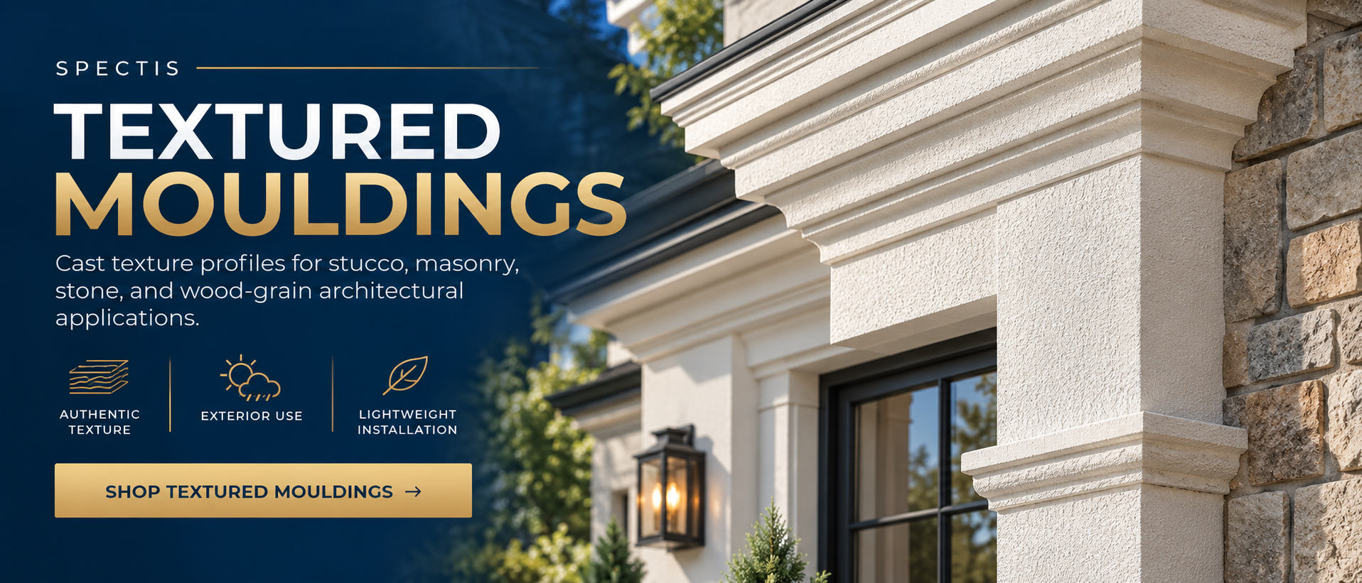 Spectis textured polyurethane mouldings for stucco, masonry, stone and wood-grain applications