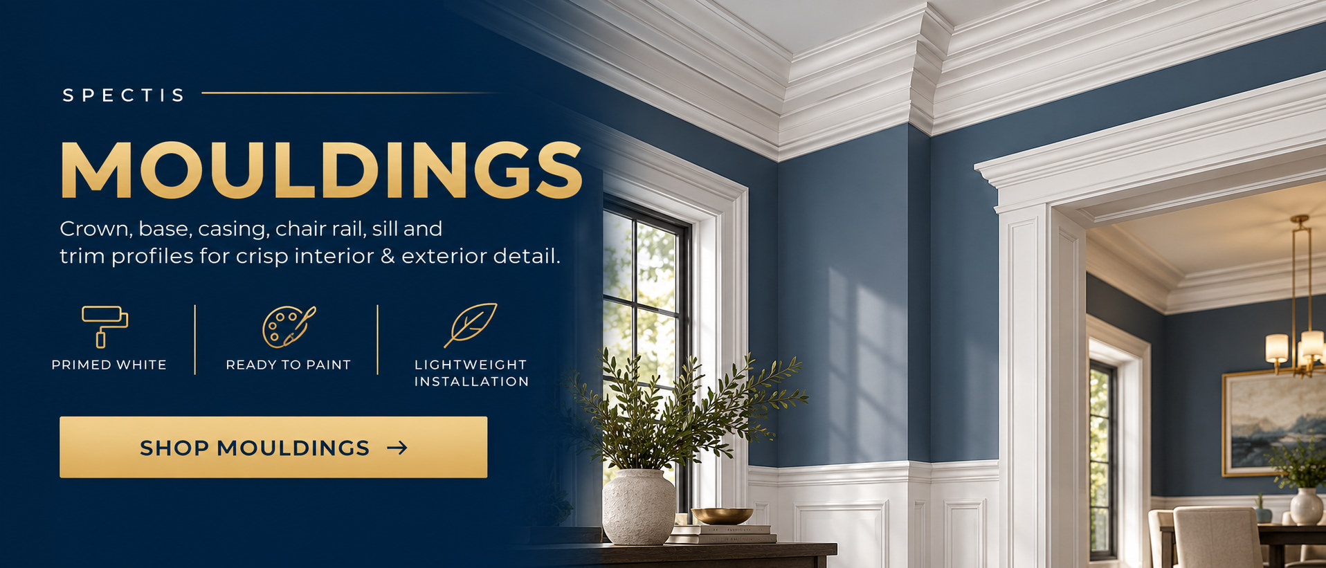 Spectis polyurethane mouldings: crown, base, casing, chair rail and trim
