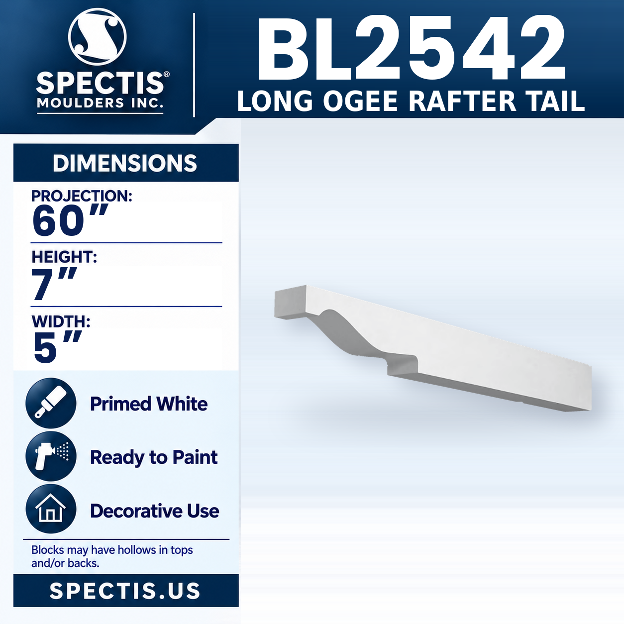 BL2542 Long Ogee Rafter Tail 5"W x 7"H x 60"P