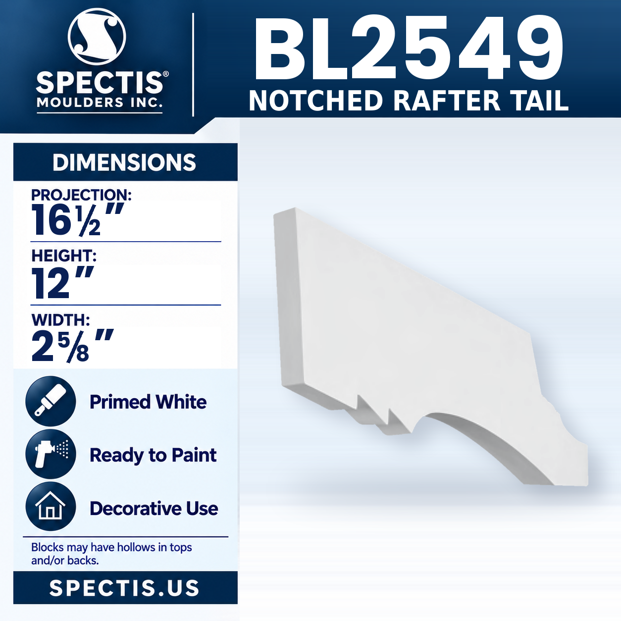 BL2549 Notched Rafter Tail 2.625"W x 12"H x 16.5"P
